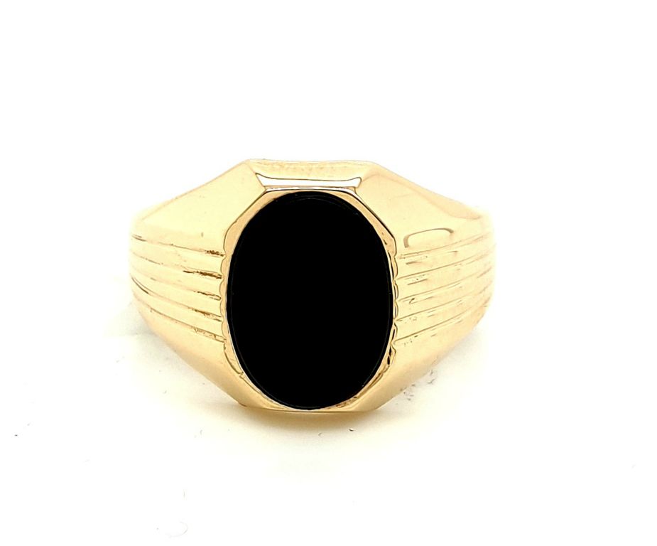 9ct Yellow Gold Vintage Onyx (13x9.50mm) Gents Signet Ring (22116)